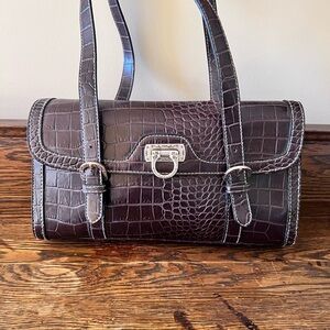 Rosetti Dark Brown Croc-Embossed Shoulder Bag